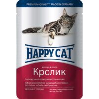 Консервы Happy Cat для кошек (Кусочки кролика в соусе, пауч, 100г)