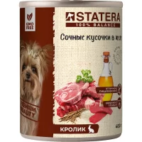 Полнорационный консервированный корм Statera для собак (Сочные кусочки в желе с кроликом, жестяная банка, 400г)