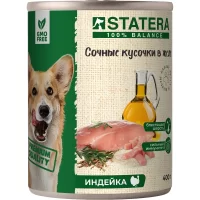 Полнорационный консервированный корм Statera для собак (Сочные кусочки в желе с индейкой, жестяная банка, 400г)