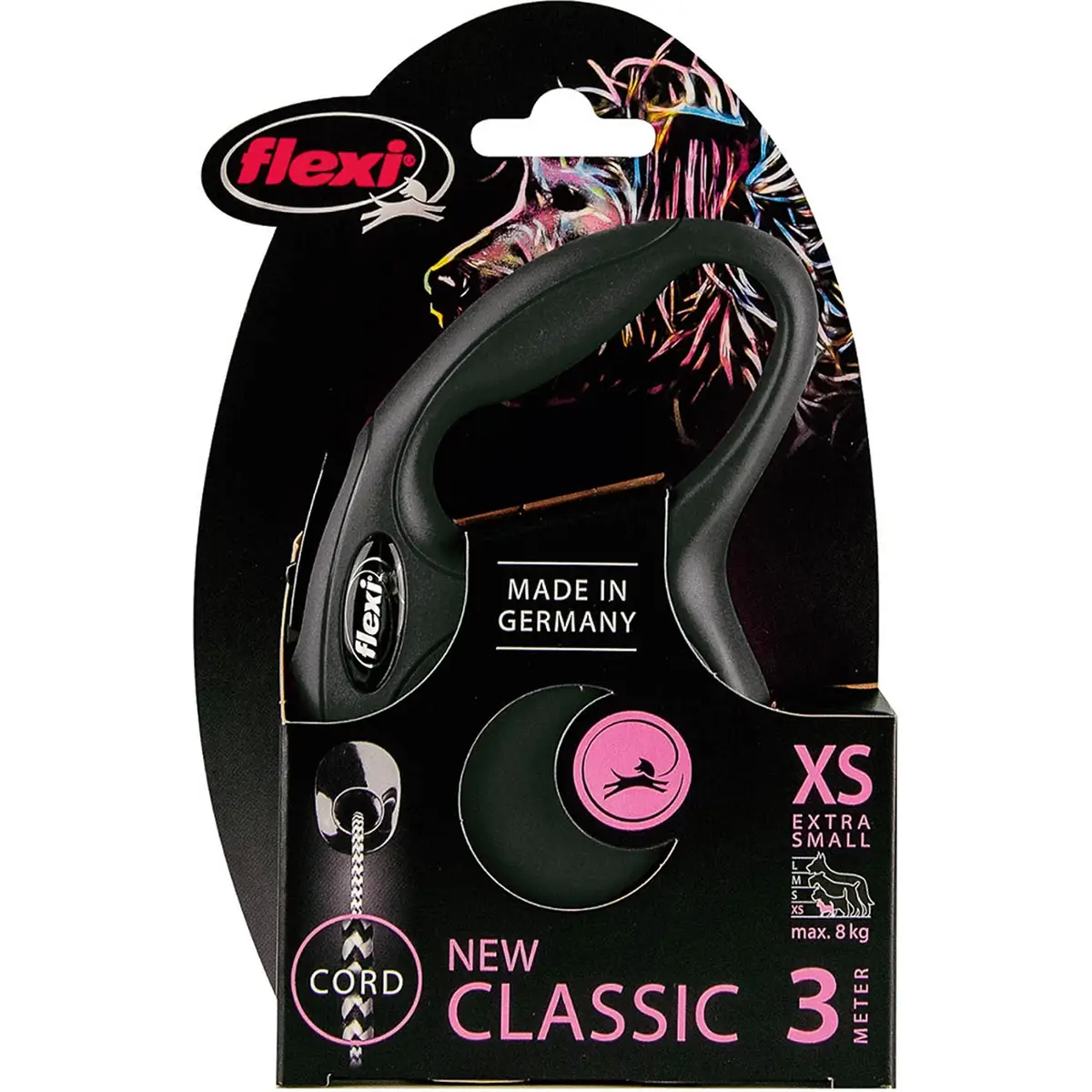 Рулетка-трос Flexi New Classic XS для собак и кошек (Весом до 8кг, длина 3м, черная)