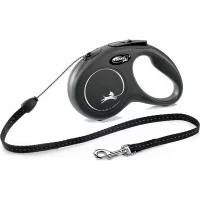 Рулетка-трос Flexi New Classic S для собак и кошек (Весом до 12кг, длина 5м, черная)