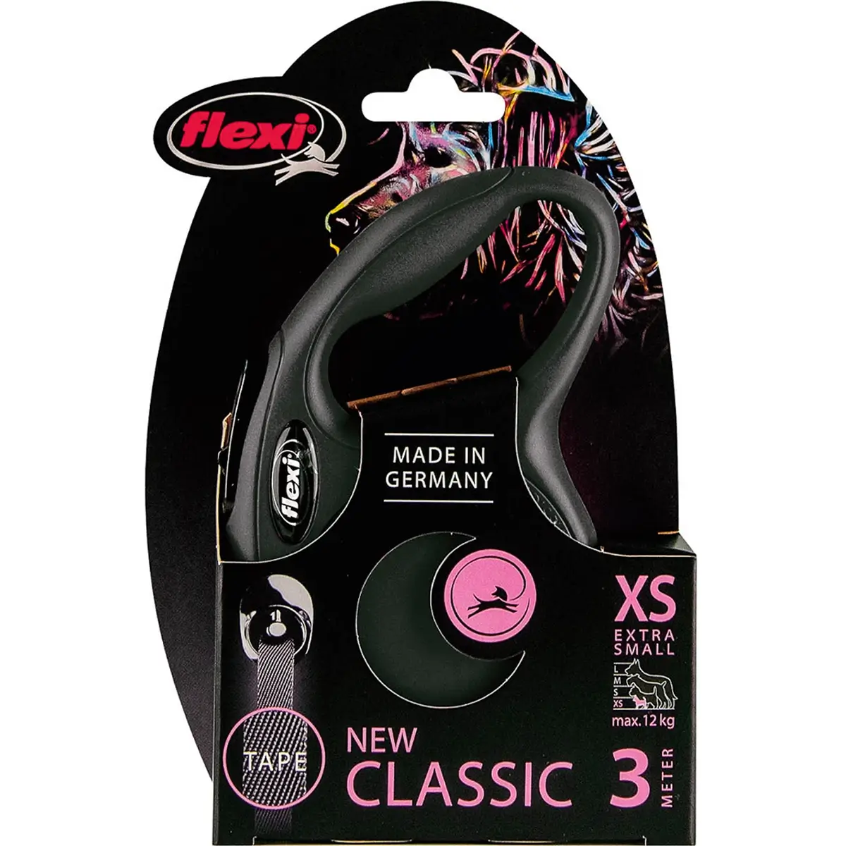 Рулетка-ремень Flexi New Classic XS для собак и кошек (Весом до 12кг, длина 3м, черная)