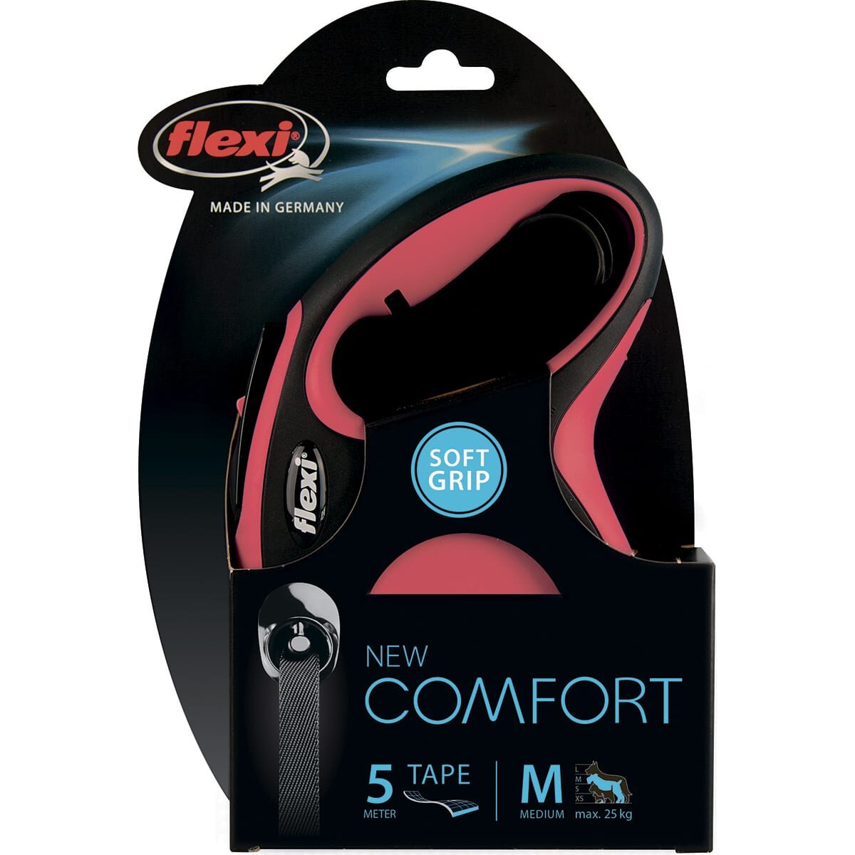 Рулетка-ремень FLEXI New Comfort M для собак средних пород (Вес до 25кг, длина 5м, красная)