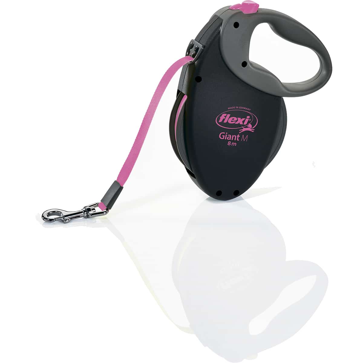 Рулетка-ремень FLEXI Neon GIANT M для собак средних и крупных пород (Вес до 25кг, длина 8м, черно-розовая)