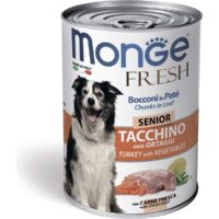 Консервы Monge Dog Fresh Chunks in Loaf для пожилых собак (Мясной рулет индейка с овощами, жестяная банка, 400г)