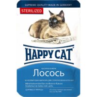 Консервы Happy Cat для стерилизованных кошек (Ломтики лосося в желе, пауч, 100г)