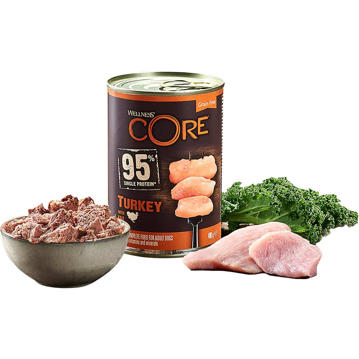 Консервированный корм CORE 95 для собак (Индейка и капуста, жестяная банка, 400г)