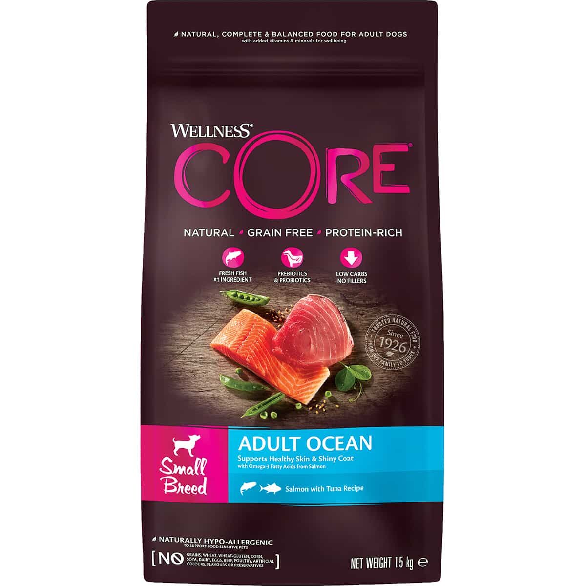 Сухой корм Wellness CORE Adult OCEAN Original Small Breed with Salmon Recipe для собак малых пород (С лососем, 1.5кг)