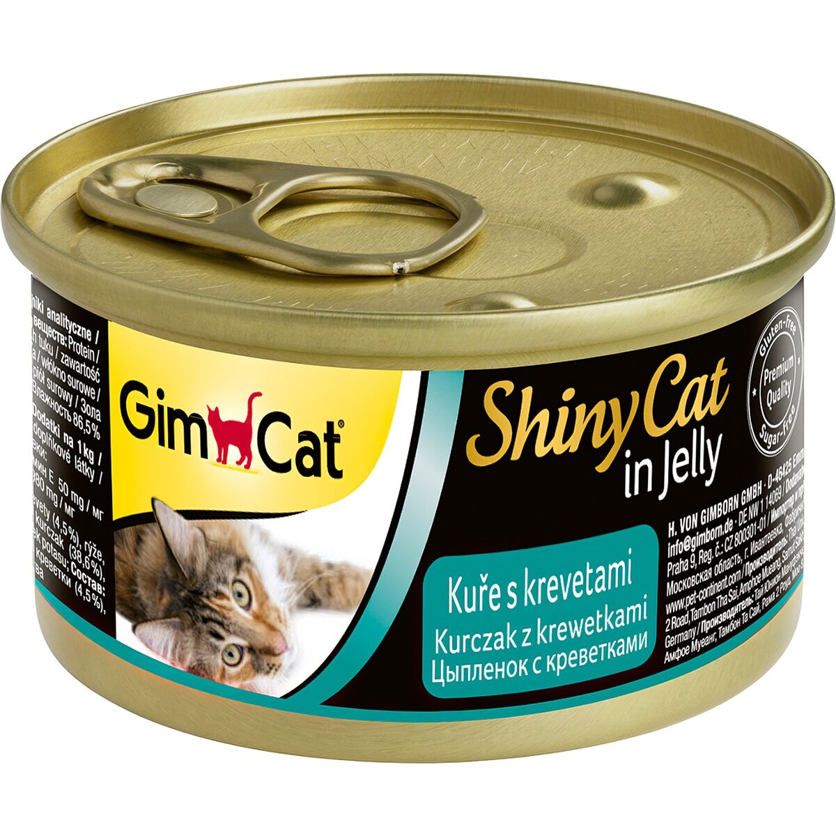 Консервированный корм GimCat ShinyCat для кошек (Из цыпленка с креветками, жестяная банка, 70г)