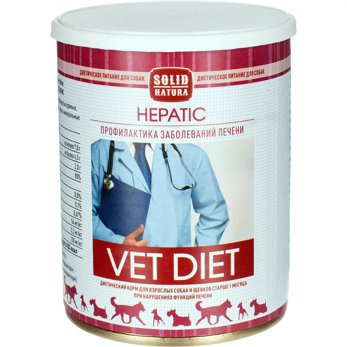 Диетические консервы Solid Natura Vet Hepatic для собак (Для профилактики заболеваний печени, жестяная банка, 340г)