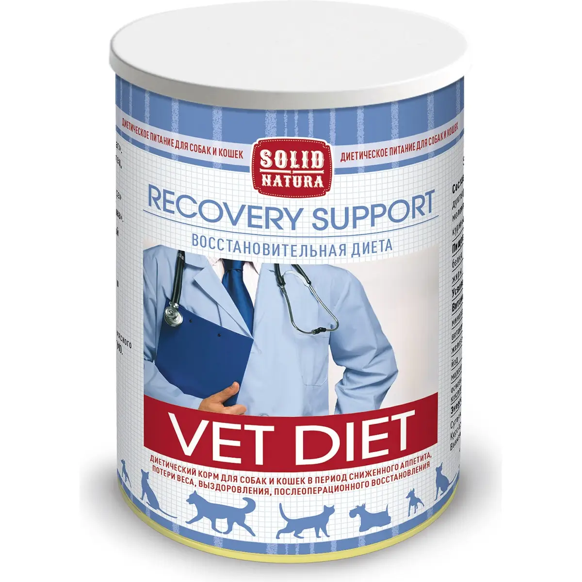 Диетические консервы Solid Natura Vet Diet Recovery Support для собак и кошек (Восстановительная диета, жестяная банка, 340г)