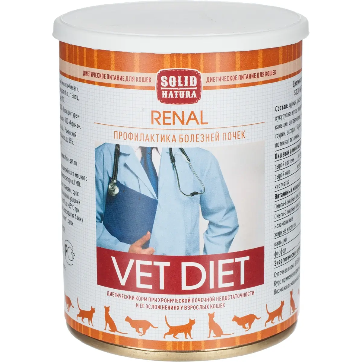 Диетические консервы SOLID NATURA VET Renal для кошек (Для профилактики болезней почек, жестяная банка, 340г)