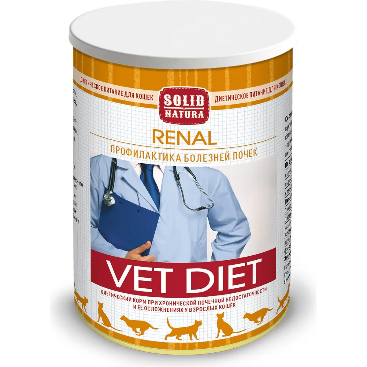 Диетические консервы SOLID NATURA VET Renal для кошек (Для профилактики болезней почек, жестяная банка, 340г)