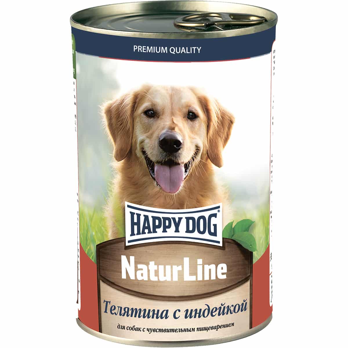 Консервированный корм Happy Dog NaturLine для взрослых собак (Телятина с индейкой, жестяная банка, 410г)