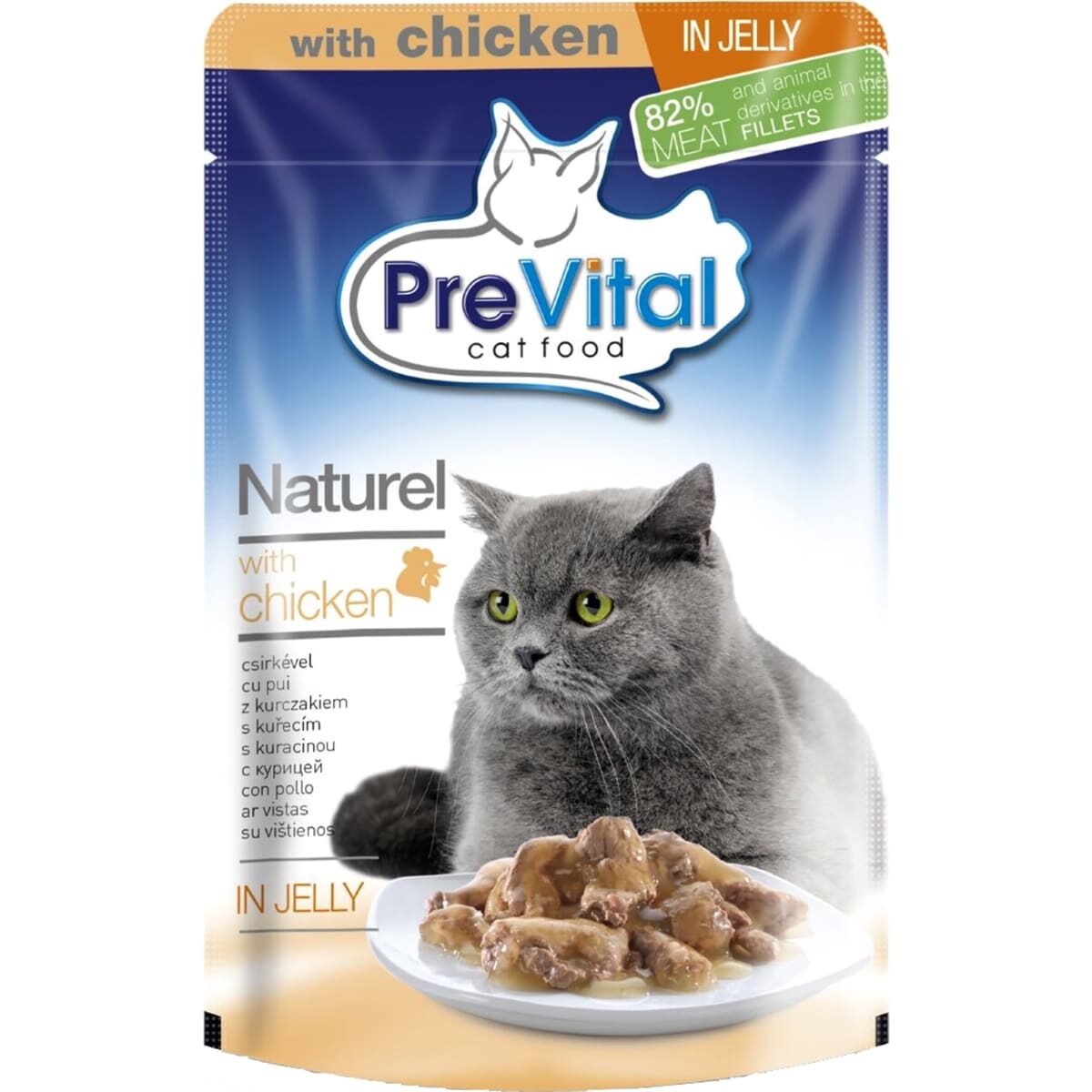 Консервированный корм PreVital Naturel для кошек (Курица в желе, пауч, 85г)