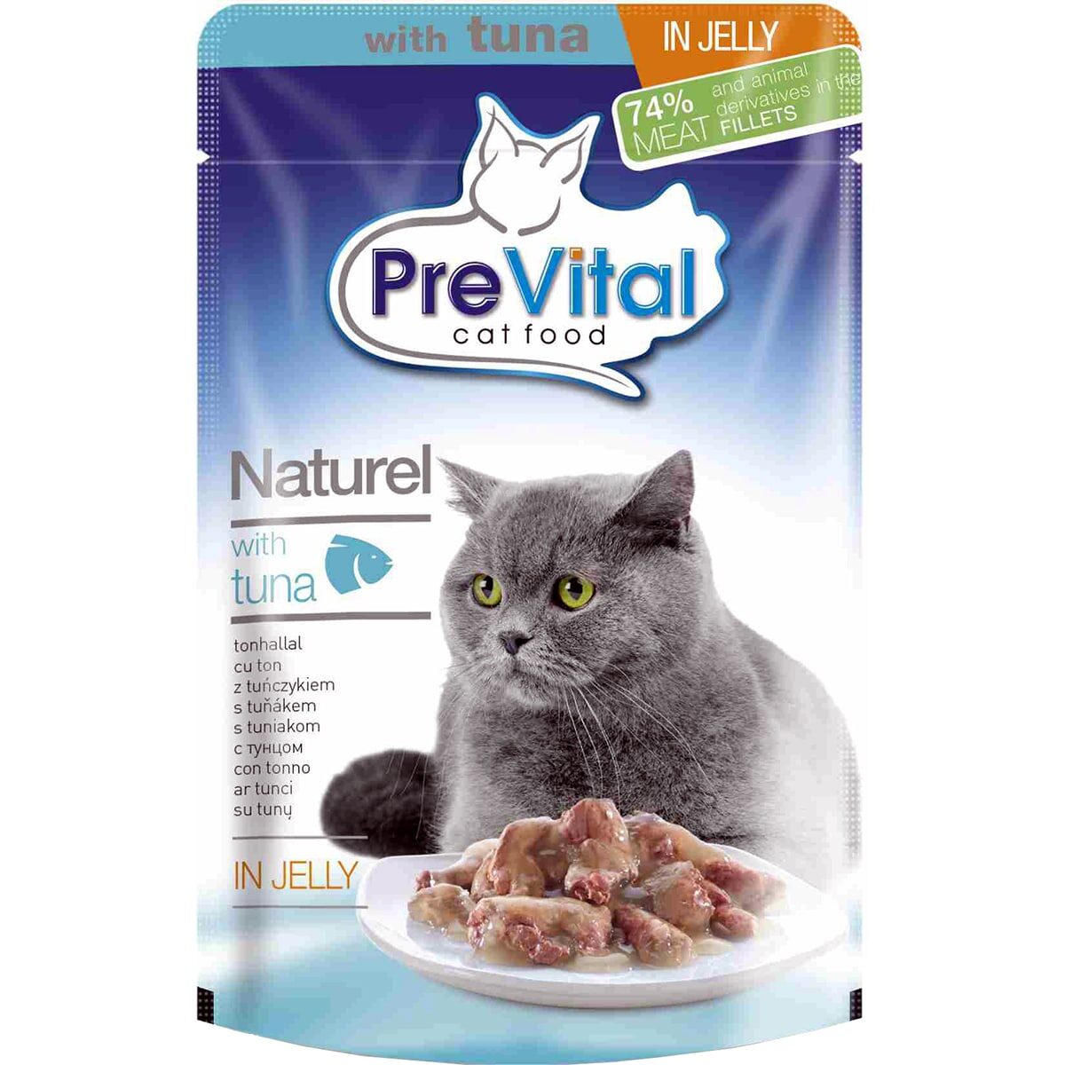 Консервированный корм PreVital Naturel для кошек (Тунец в желе, пауч, 85г)