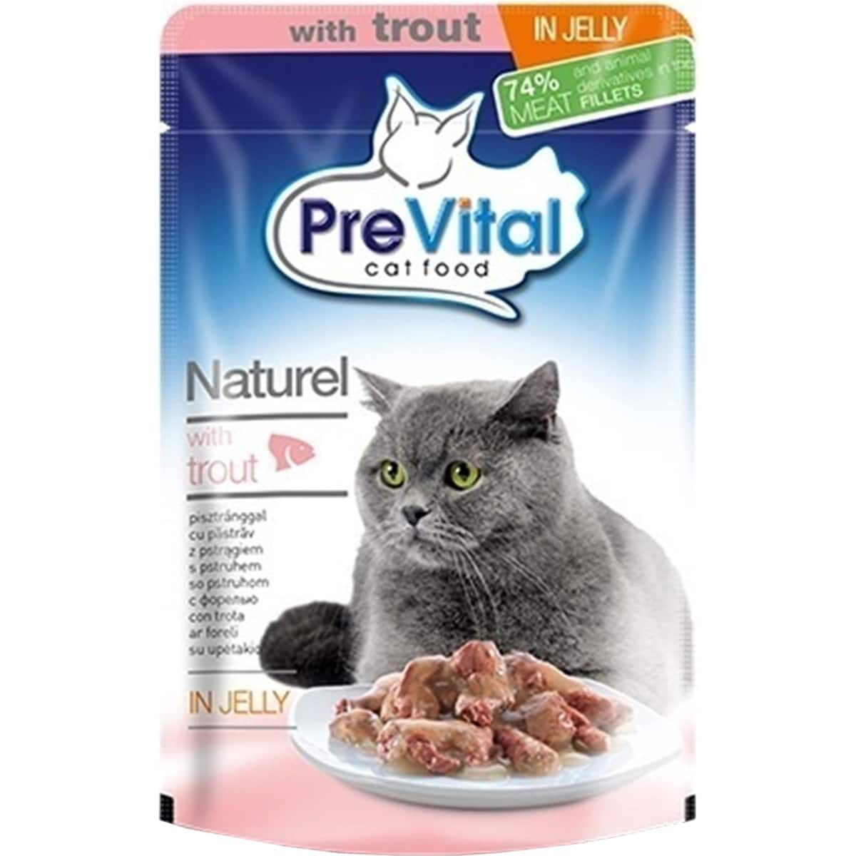 Консервированный корм PreVital Naturel для кошек (Форель в желе, пауч, 85г)