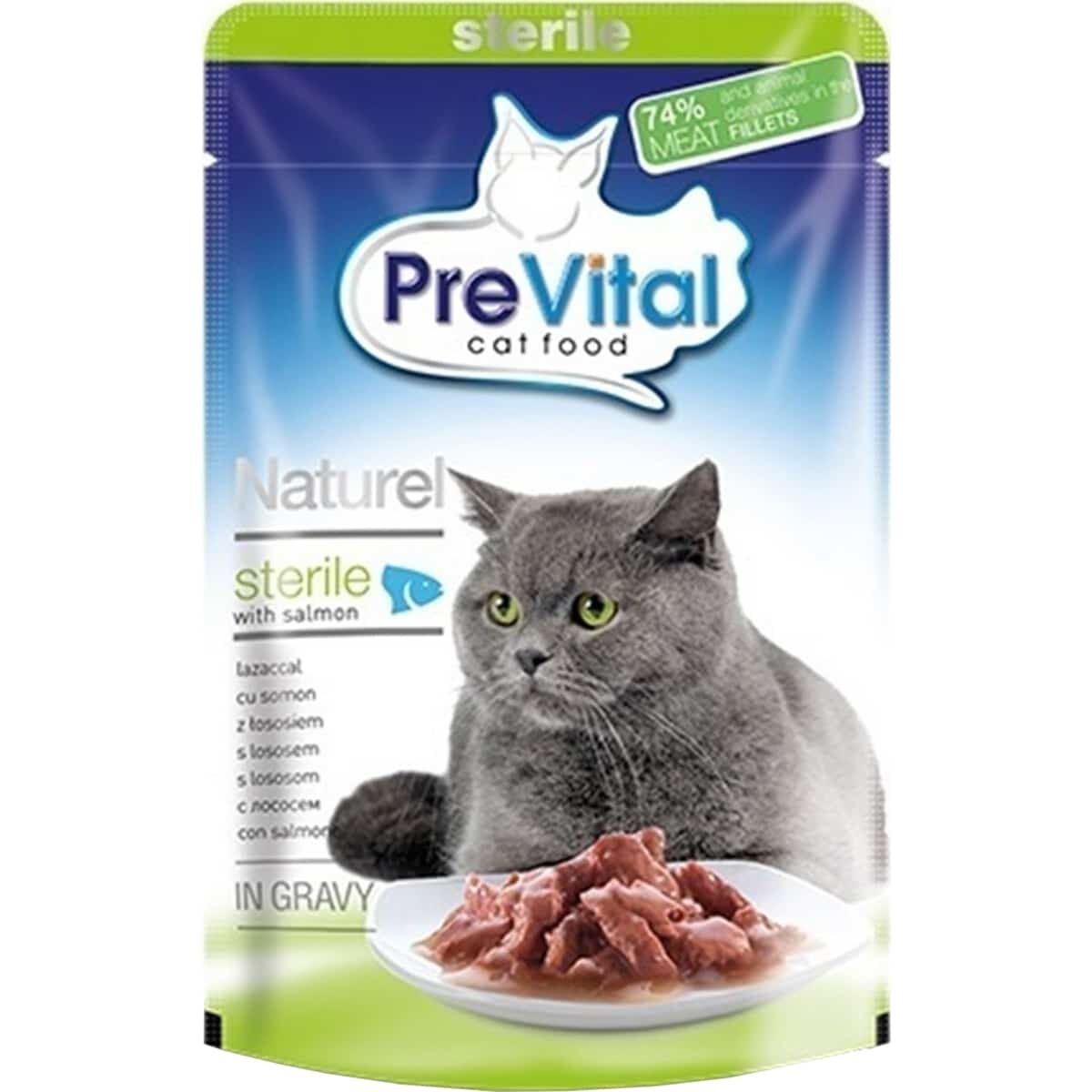 Консервированный корм PreVital Naturel для стерилизованных кошек (Лосось в соусе, пауч, 85г)