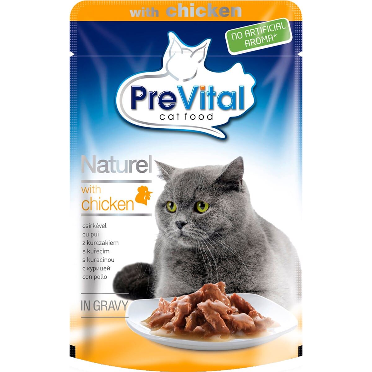 Консервированный корм PreVital Naturel для кошек (Курица в соусе, пауч, 85г)