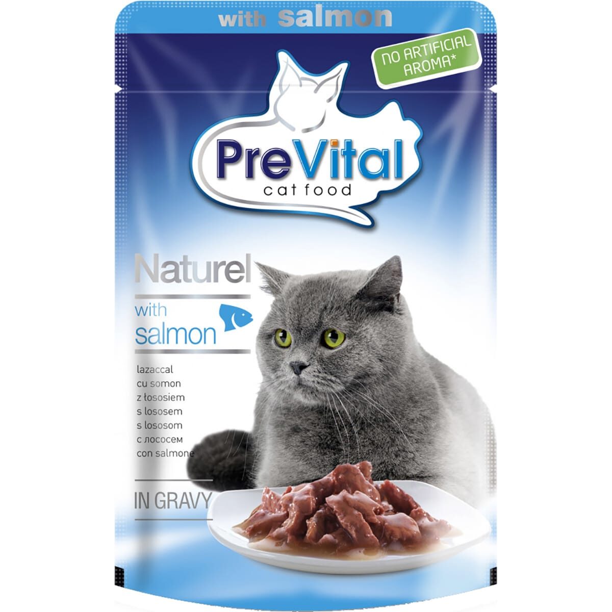 Консервированный корм PreVital Naturel для кошек (Лосось в соусе, пауч, 85г)