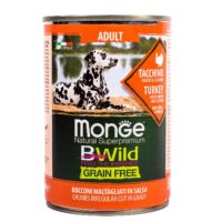 Беззерновые консервы Monge Dog BWild для собак (Из индейки с тыквой и кабачками, жестяная банка, 400г)