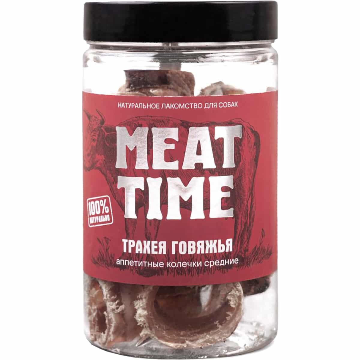 Лакомство Meat Time Трахея для собак (Колечки средние, пластиковая банка, 90г)