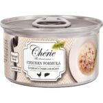 Консервы Chérie Shredded Chicken Formula для взрослых кошек (С курицей и куриной печенью в соусе, жестяная банка, 80г)