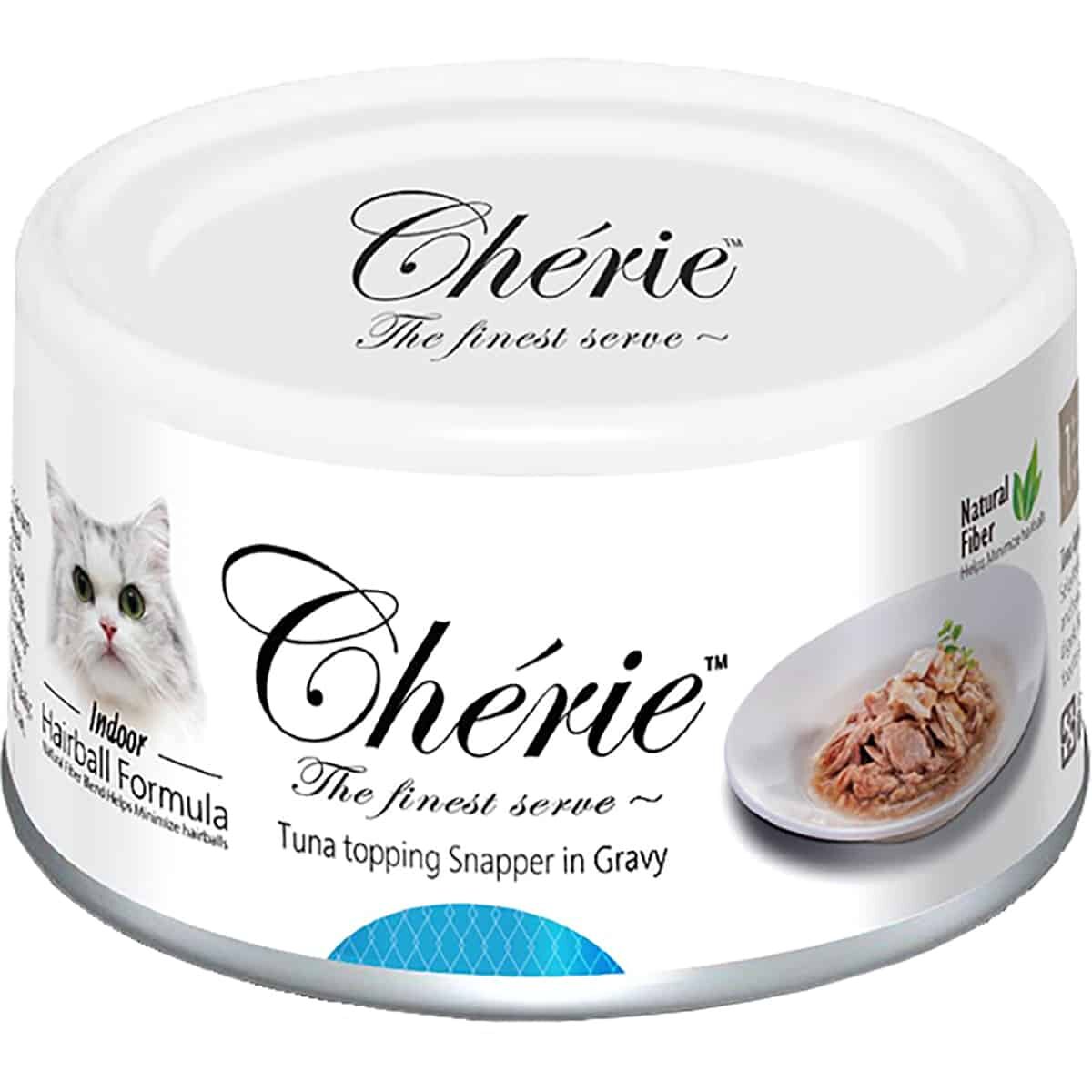 Консервы Chérie Hairball Formula для взрослых кошек (Тунец с луцианом, жестяная банка, 80г)
