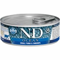 Беззерновые консервы FARMINA N&D OCEAN для взрослых кошек (Тунец с креветками, жестяная банка, 80г)