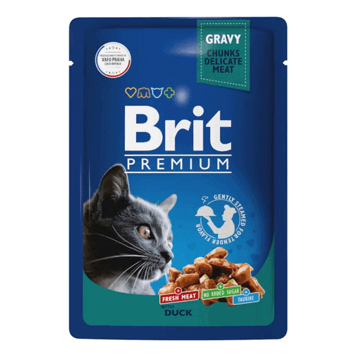 Консервированный корм Brit Premium для кошек (С уткой в соусе, пауч, 85г)