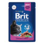 Консервированный корм Brit Premium для кошек (С цыпленком и индейкой в соусе, пауч, 85г)