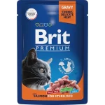 Консервированный корм Brit Premium для стерилизованных кошек (С лососем в соусе, пауч, 85г)