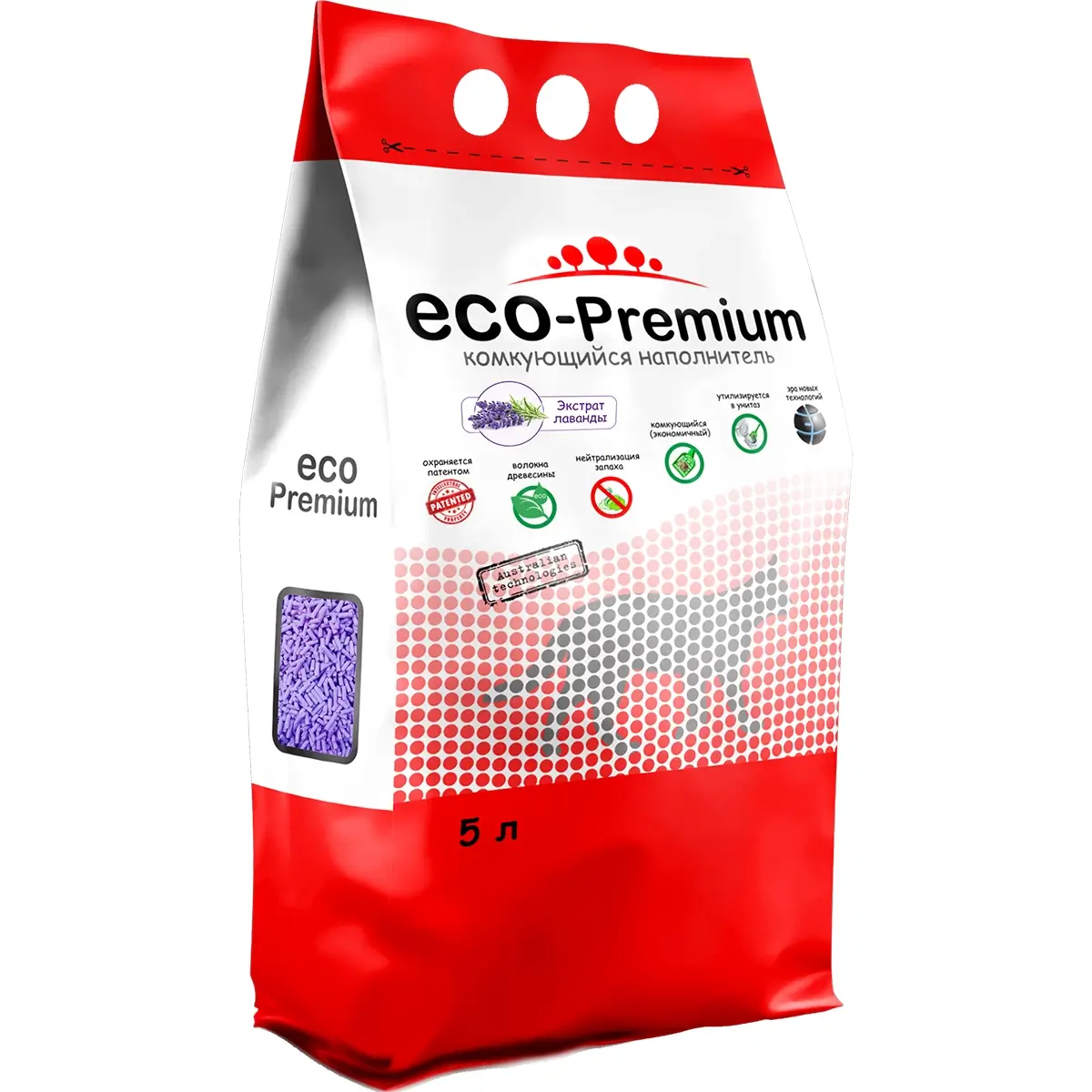 Наполнитель ECO-Premium для кошачьего туалета (Древесный комкующийся с ароматом лаванды, 5л)