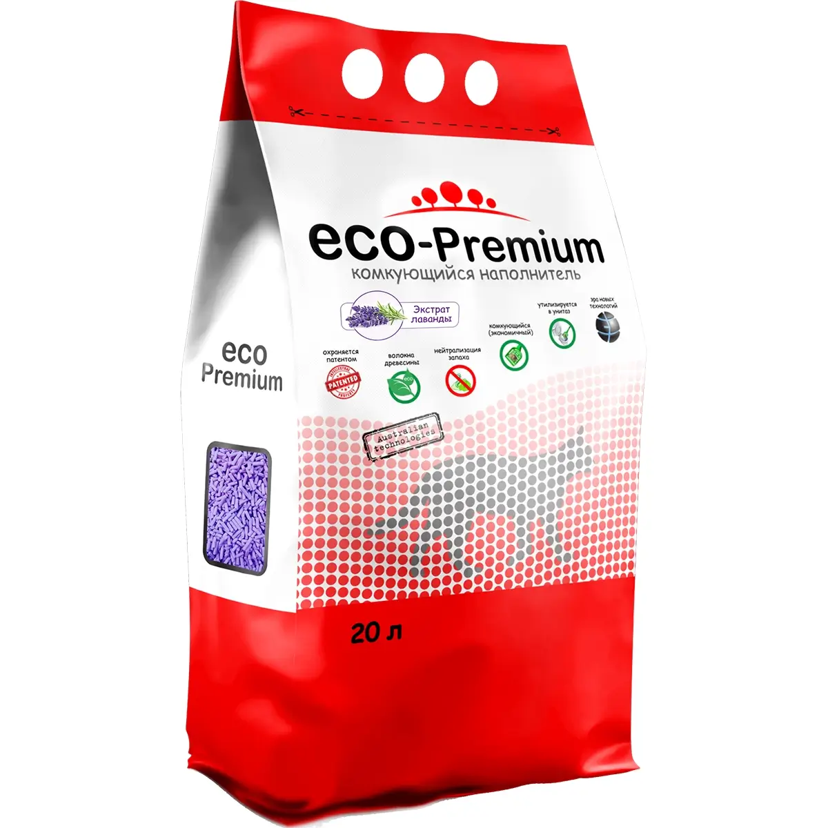 Наполнитель ECO-Premium для кошачьего туалета (Древесный комкующийся с ароматом лаванды, 20л)