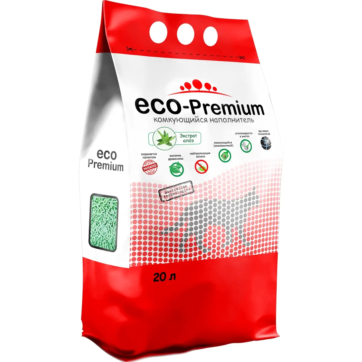 Наполнитель ECO-Premium для кошачьего туалета (Древесный комкующийся с ароматом алоэ, 20л)