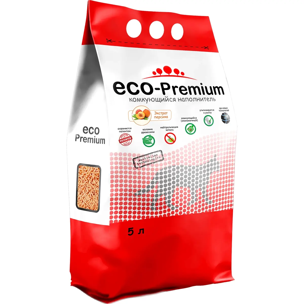 Наполнитель ECO-Premium для кошачьего туалета (Древесный комкующийся с ароматом персика, 5л)