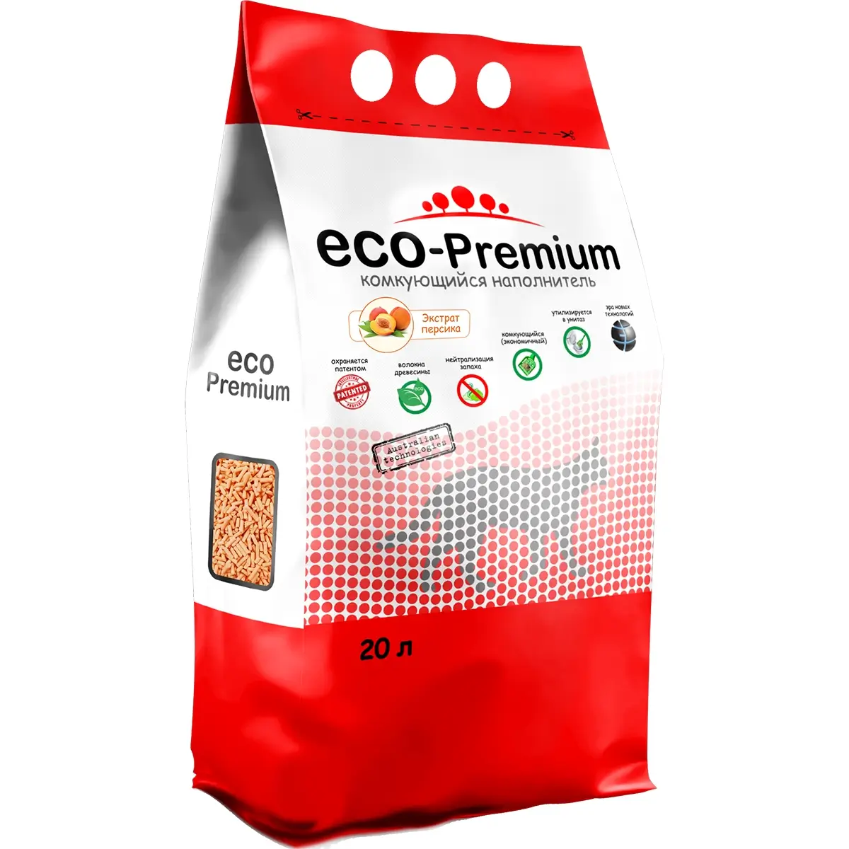 Наполнитель ECO-Premium для кошачьего туалета (Древесный комкующийся с ароматом персика, 20л)