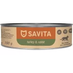 Консервированный корм Savita для котят и кошек (Индейка и кролик, жестяная банка, 100г)