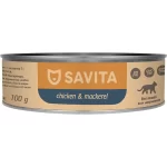 Консервированный корм Savita Chicken&Mackarel для котят и кошек (Цыпленок и скумбрия, жестяная банка, 100г)