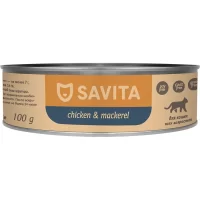 Консервированный корм Savita Chicken&Mackarel для котят и кошек (Цыпленок и скумбрия, жестяная банка, 100г)