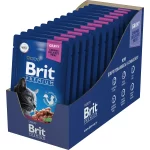 Консервированный корм Brit Premium для кошек (С цыпленком и индейкой в соусе, пауч, 14x85г)
