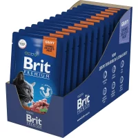 Консервированный корм Brit Premium для стерилизованных кошек (С лососем в соусе, пауч, 14x85г)