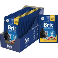 Консервированный корм Brit Premium для кошек (С лососем и форелью в соусе, пауч, 14x85г)